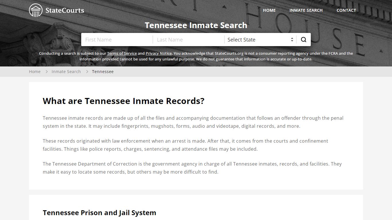 Tennessee Inmate Search, Prison and Jail Information - StateCourts